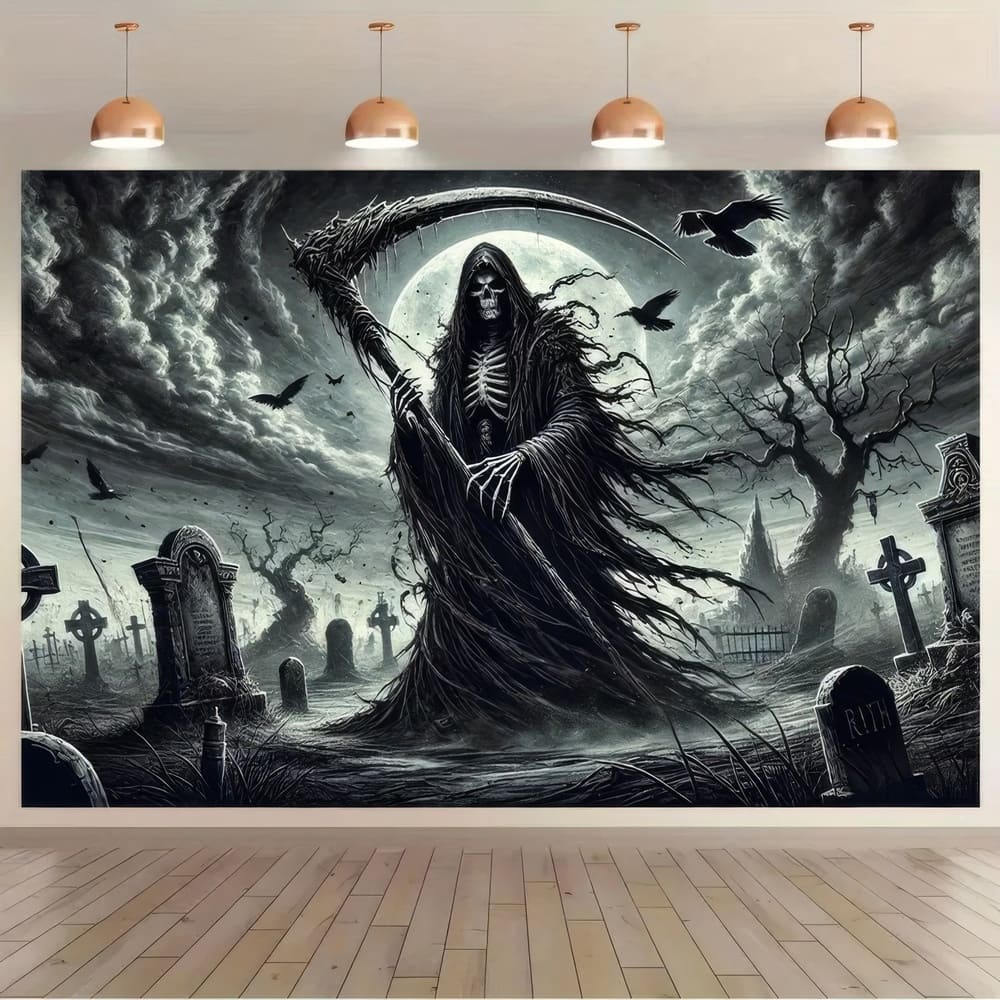 Tenture Murale La Grande Faucheuse au Cimetière
