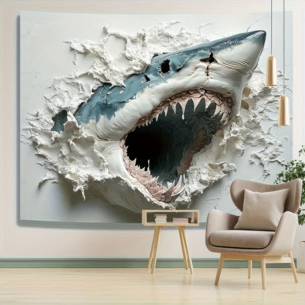 Tenture Murale Requin 3D