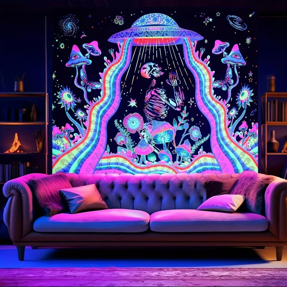 Tenture Murale Soucoupe Extra-Terrestre Psychédélique