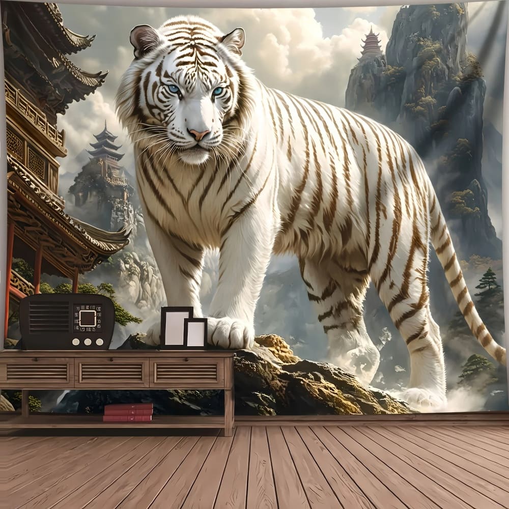 Tenture Murale Tigre Blanc Japonais