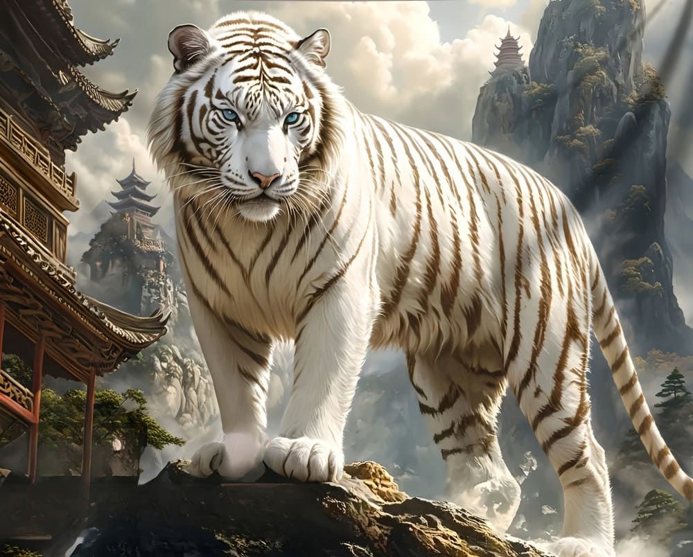 Tenture Murale Tigre Blanc Japonais