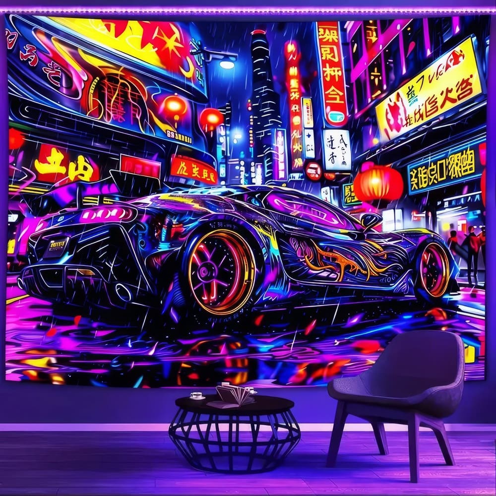Tenture Murale Voiture de Course Cyberpunk