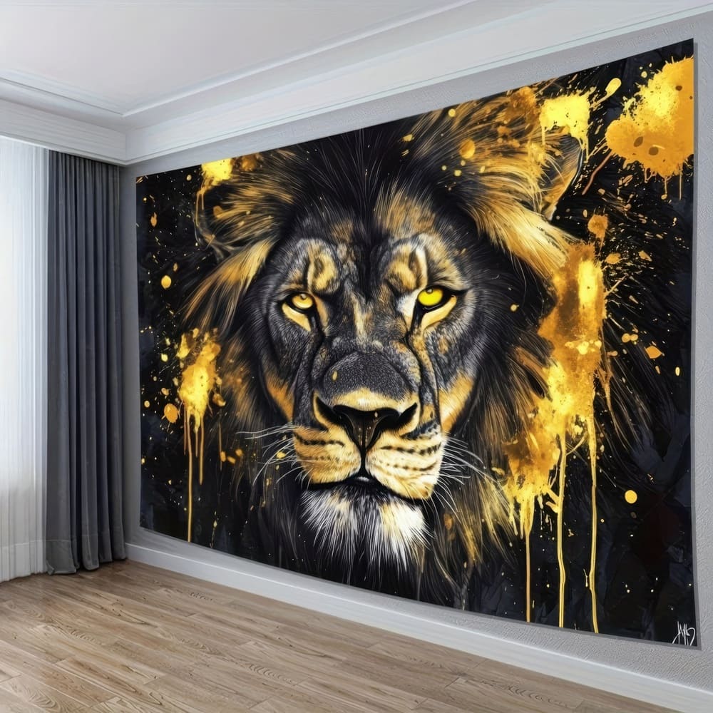 Tenture Murale Tête de Lion Doré