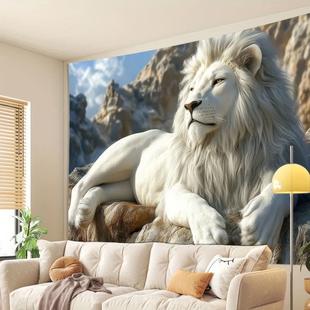 Tenture Murale Lion Blanc