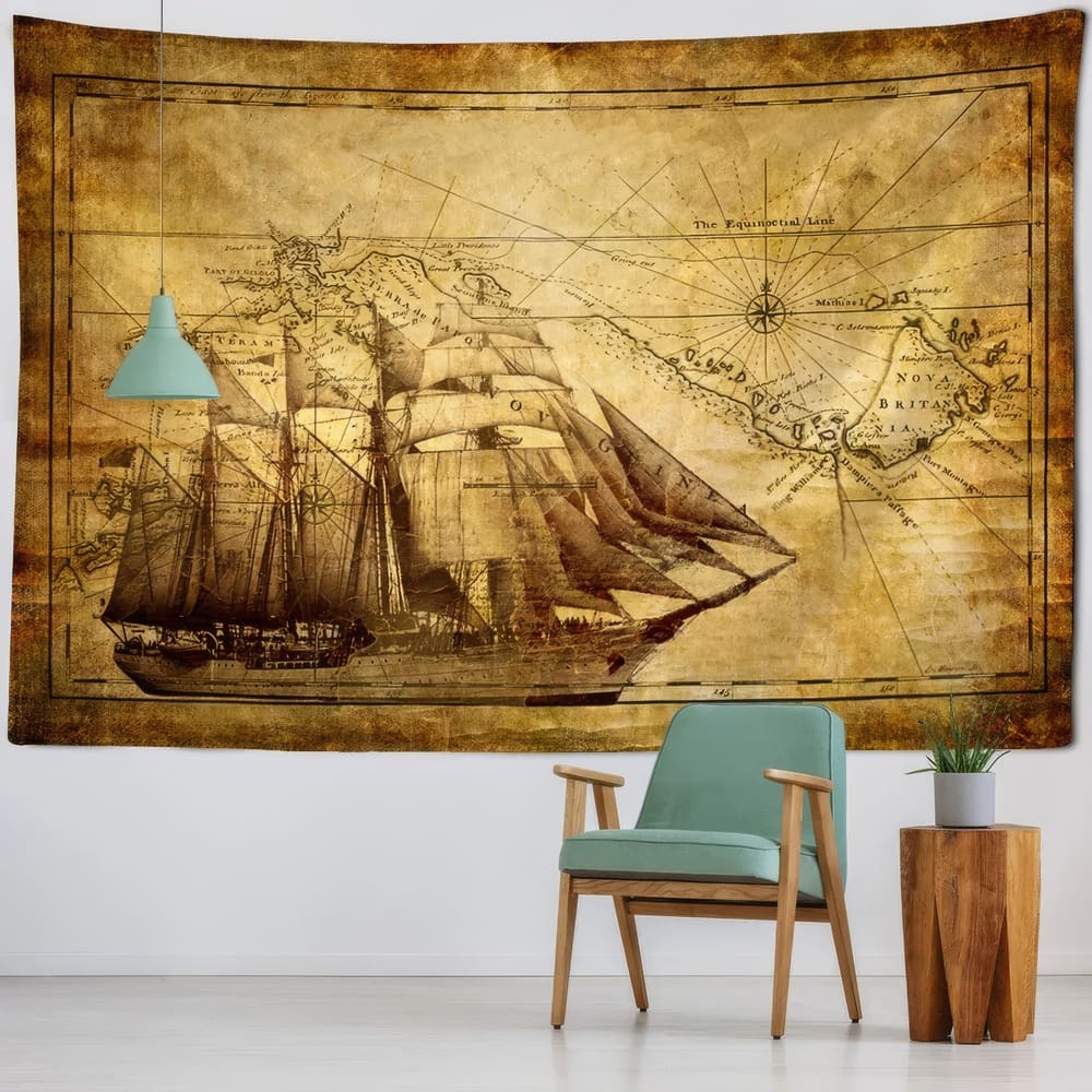 Tenture Navire Pirate Vintage Vieillie