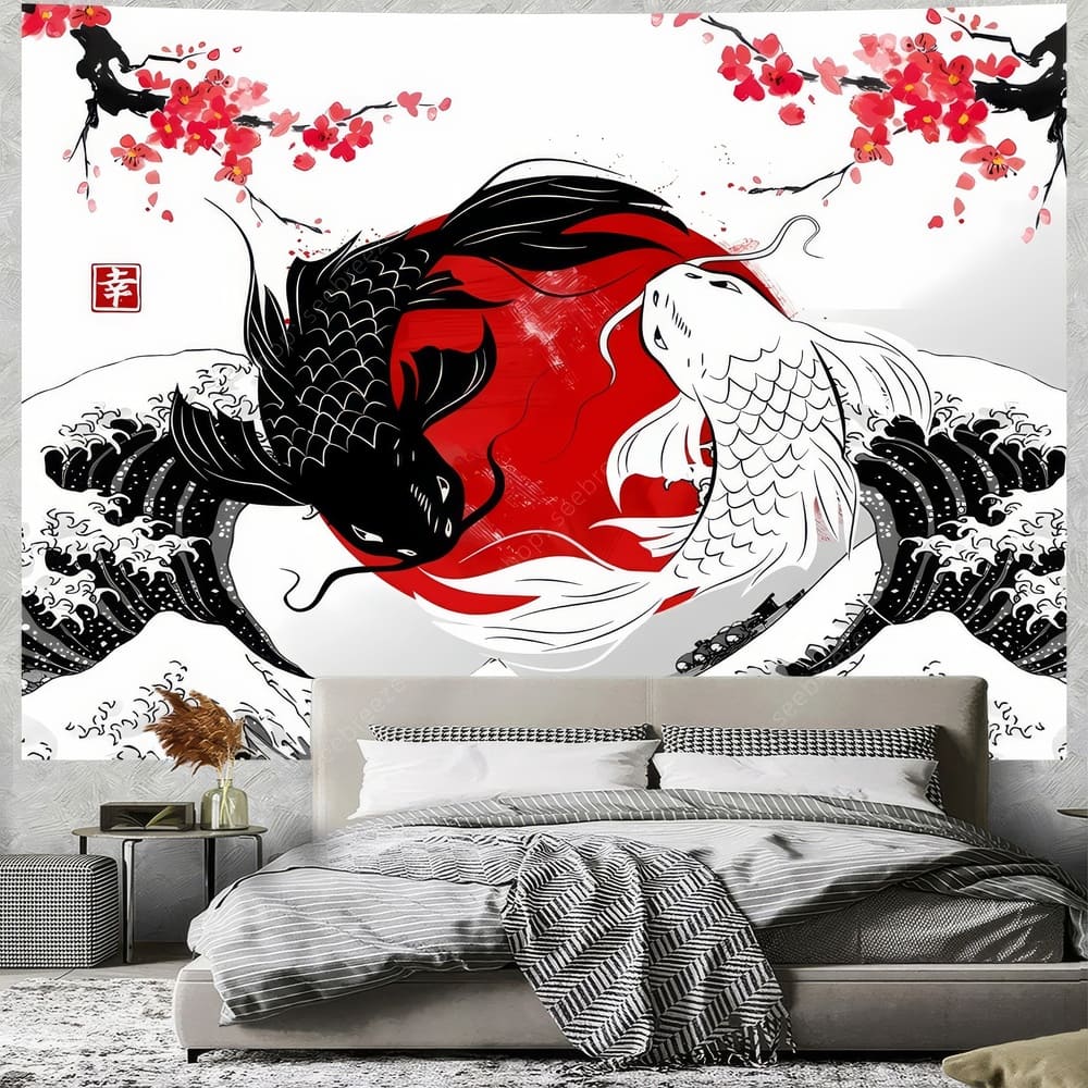 Tenture Murale Carpe Koi Japonaise Yin Yang