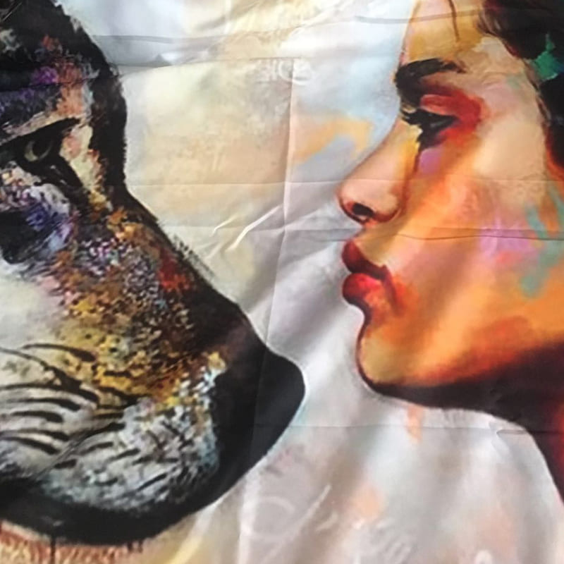 Tenture Loup et Femme Amérindienne