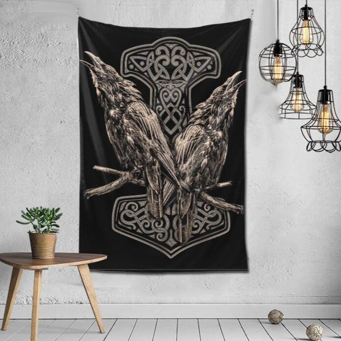 Tenture Murale Corbeau et Marteau de Thor