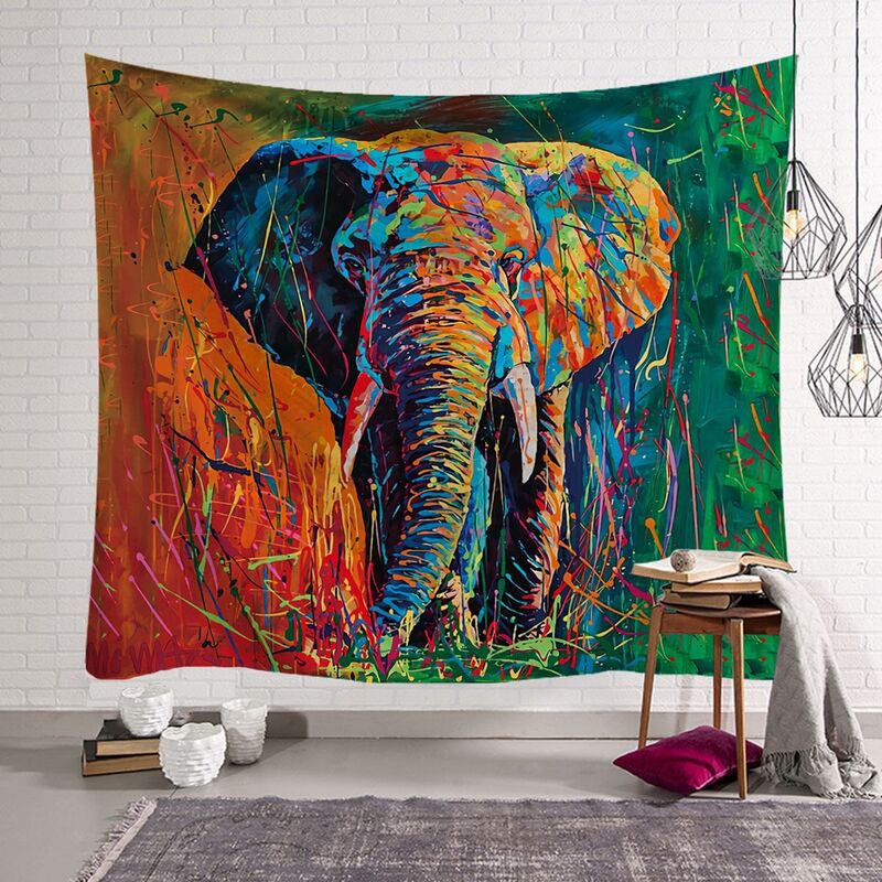 Tenture Murale Éléphant Orange et Vert