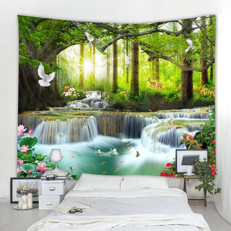 Tentures Foret, Biches, Cygnes et Oiseaux