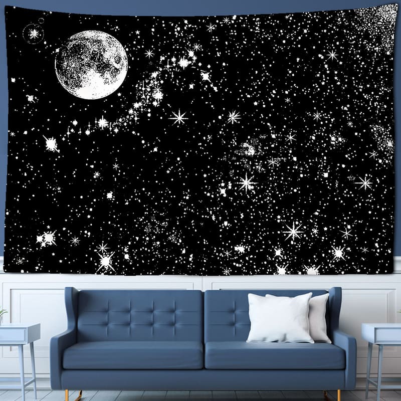 Tenture Murale Galaxie Lune et Ciel Etoilé