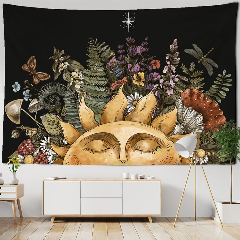 Tenture Murale Hippie Soleil et Botanique
