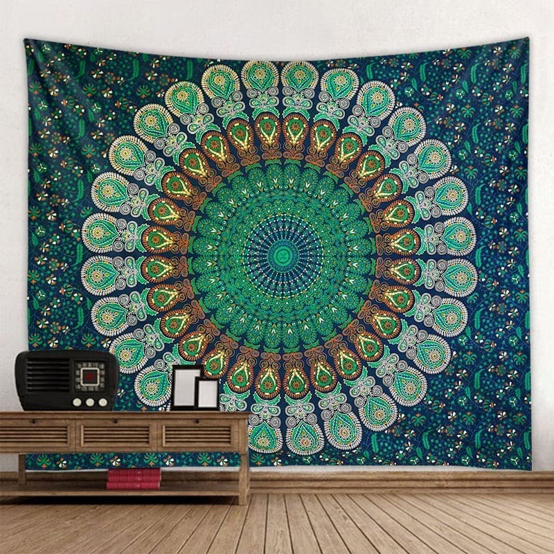 Tenture Murale Mandala Vert Paon