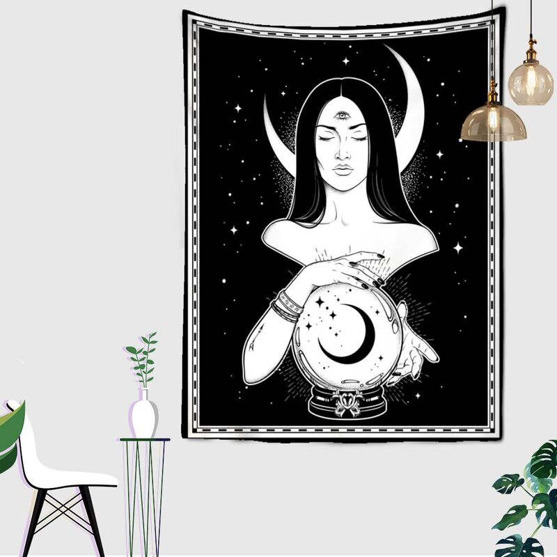 Tenture Murale Noire et Blanche Femme et Lune