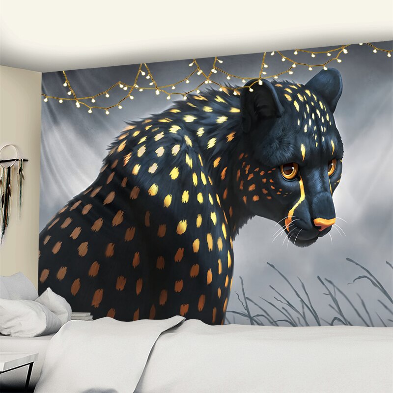 Tenture Murale Panthère Noire et Dorée