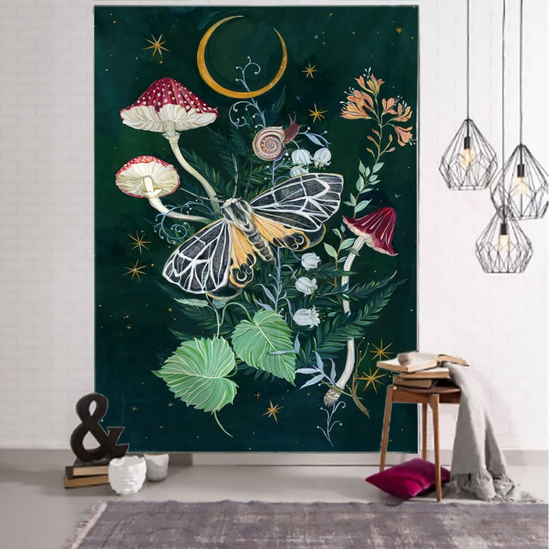 Tenture Murale Libellule et Champignons