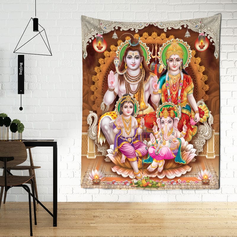 Tenture Murale Shiva, Parvati et Ganesh