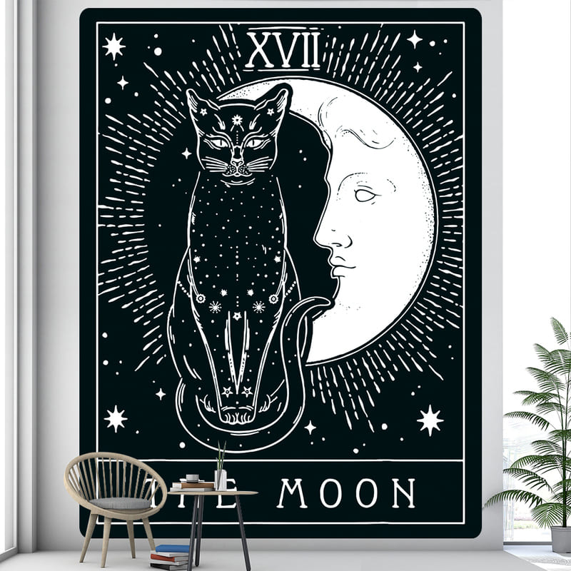 Tenture Murale Tarot Lune et Chat