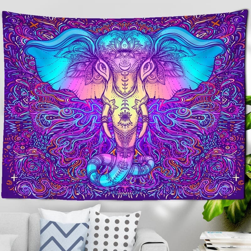 Tenture Murale Tête d'Éléphant Psychédélique