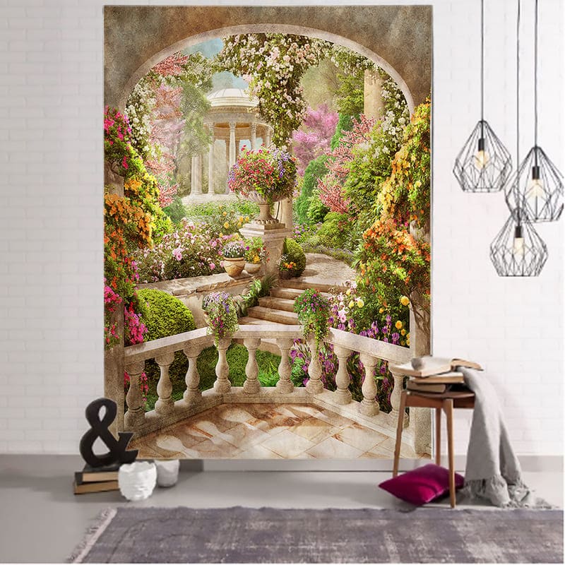 Tenture Murale Trompe L'Œil Jardin Fleuri