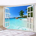 Tenture Murale 130x150 Cm - Fenêtre Vue Sur Mer Avec Mouettes - Impression 3D, Tissu Polyester - Déco Salon/chambre - 7