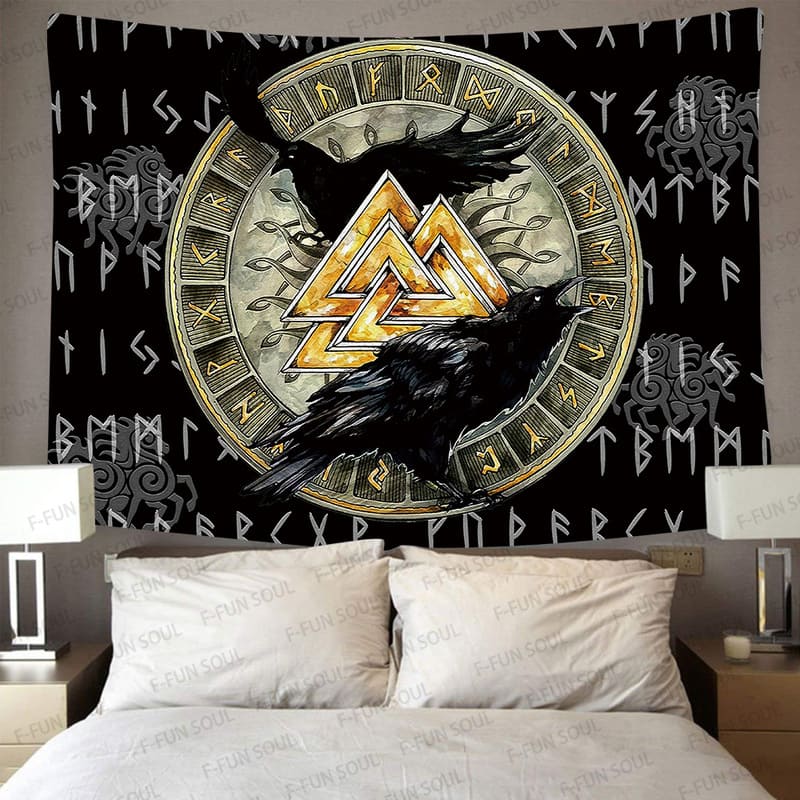 Tenture Murale Corbeau d'Odin et Valknut