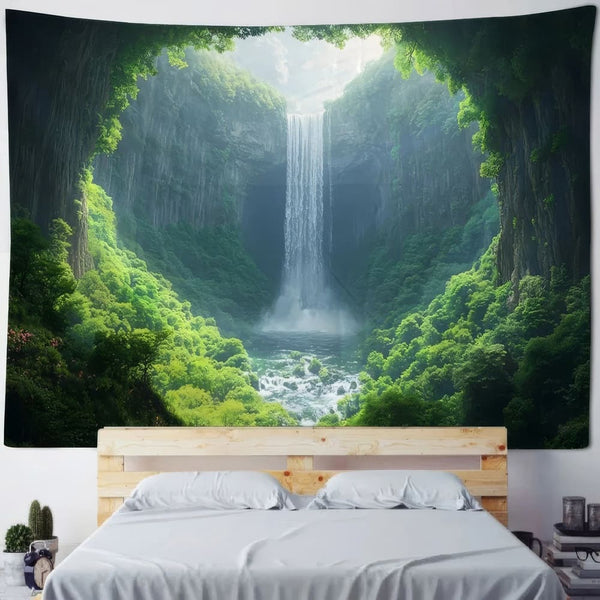 Tenture Murale Hiver - 350x256 Cm, Paysage Naturel Forêt Verte Et Marron - Décoration D'intérieur Et Extérieur