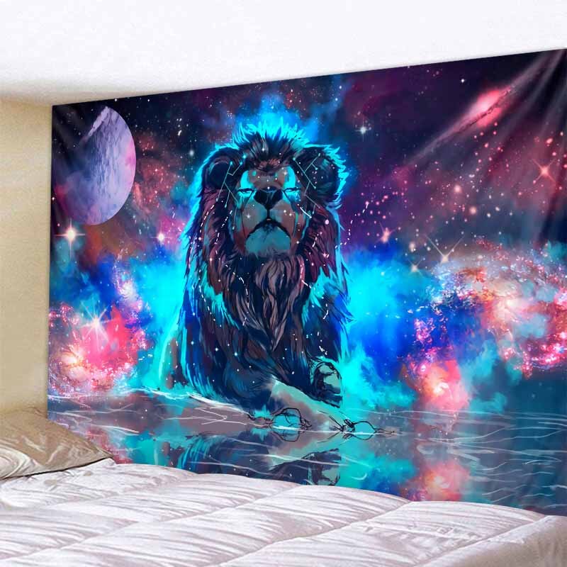 Tenture Murale Lion Galaxie Etoiles