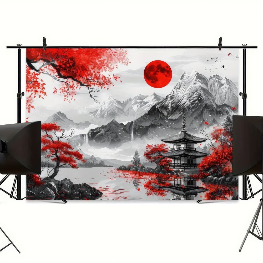 Tenture Murale Japon Noir Blanc et Rouge