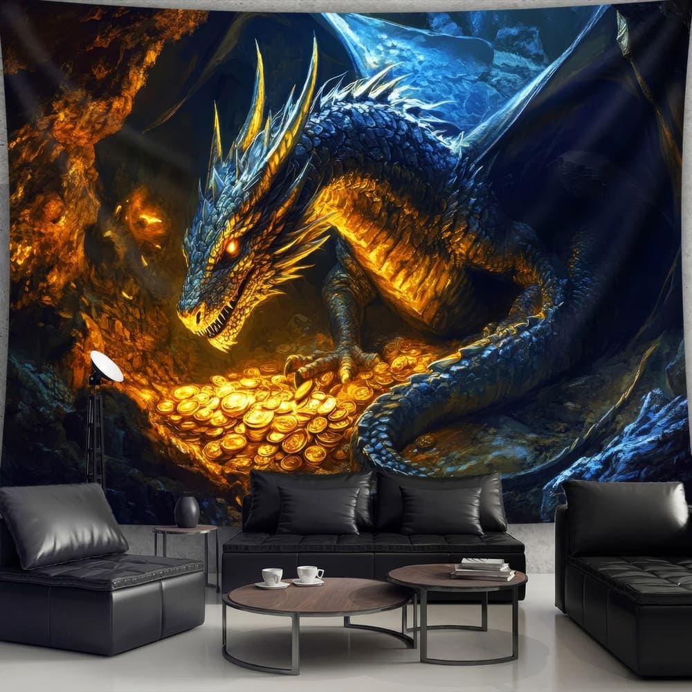 Tenture Murale Dragon Trésor Pièce d'Or