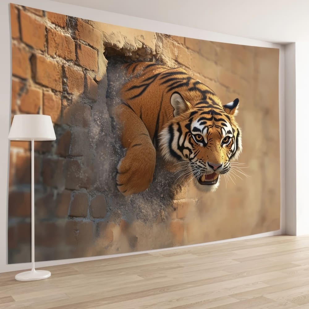 Tenture Murale Tigre Trompe l'Oeil