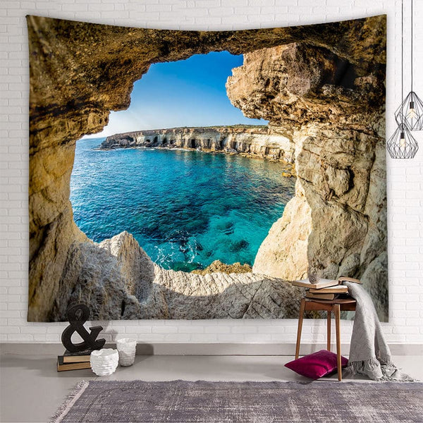 Tenture Murale 130x150 Cm - Fenêtre Vue Sur Mer Avec Mouettes - Impression 3D, Tissu Polyester - Déco Salon/chambre - 4