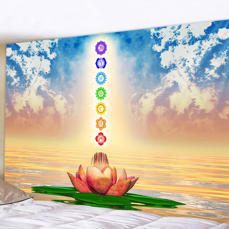 Tenture Murale Fleurs de Lotus et Chakras