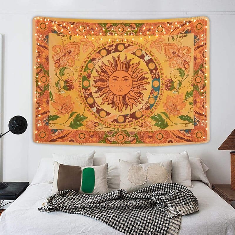 Tenture Murale RAJRANG Soleil Lune 213x137 Cm - Tapisserie Hippie Mandala Ethnique En Coton