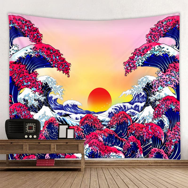 Tenture Murale Japonaise Vagues et Soleil