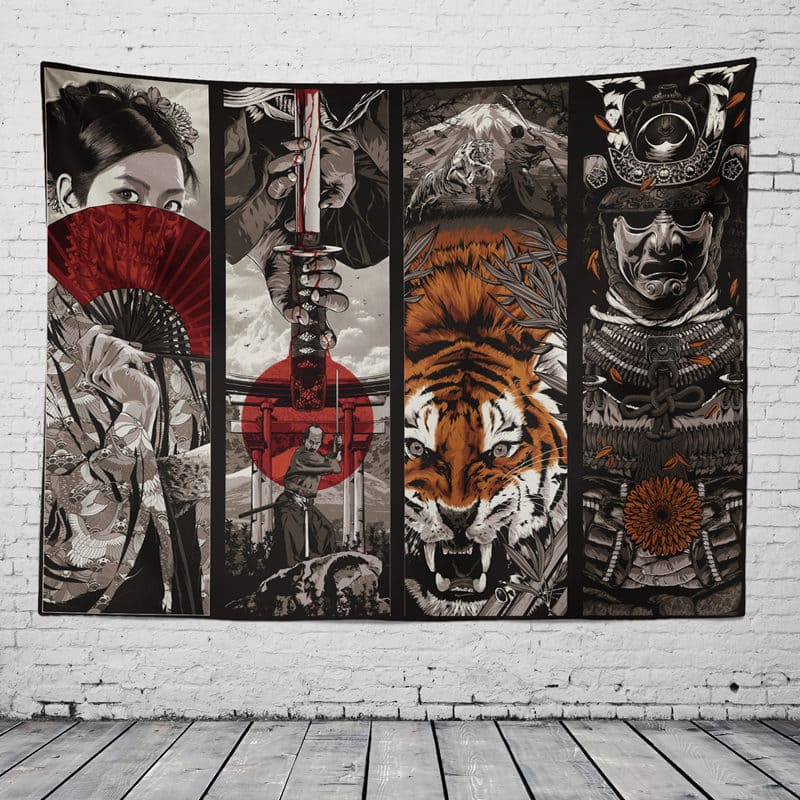 Tenture Murale Katana Geisha Tigre et Samouraï