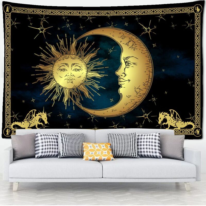 Tenture Murale Lune et Soleil Doré