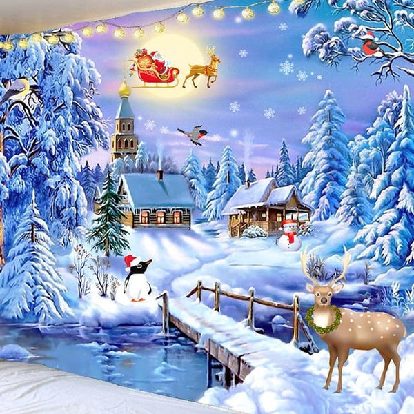 Tapisserie Murale Bonhomme De Neige Noël - 29 X 37 Pouces, Tissu Peau De Pêche - Décoration Chambre, Salon, Ambiance Festive