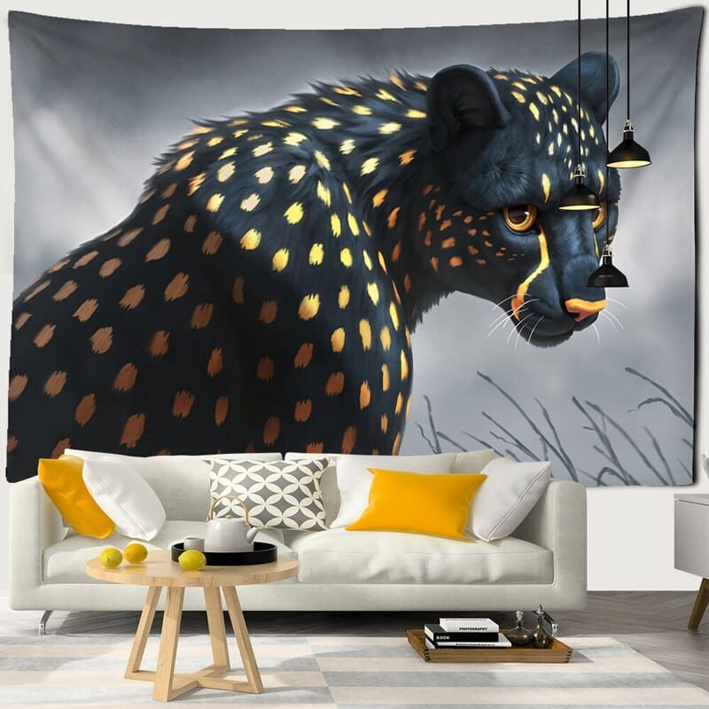 Tenture Murale Panthère Noire et Dorée