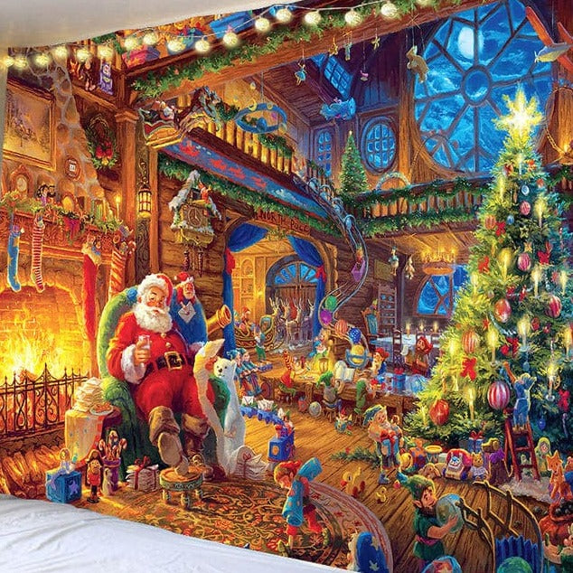 Tenture Murale Père Noel et Lutins