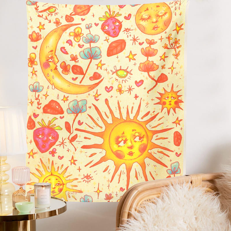 Tenture Murale Soleil et Lune Hippie