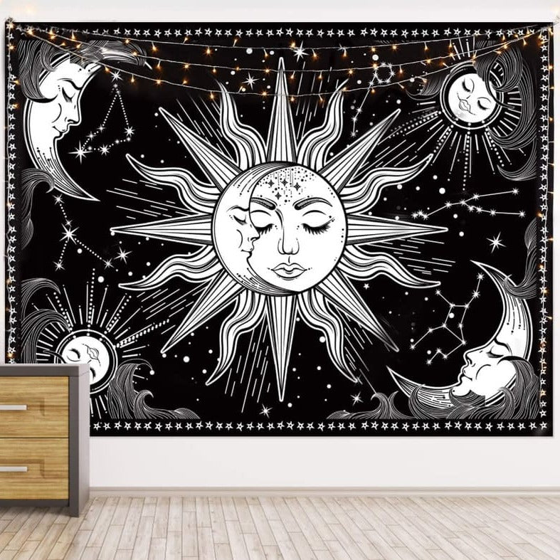 Tenture Murale Soleil et Lune Noir et Blanc