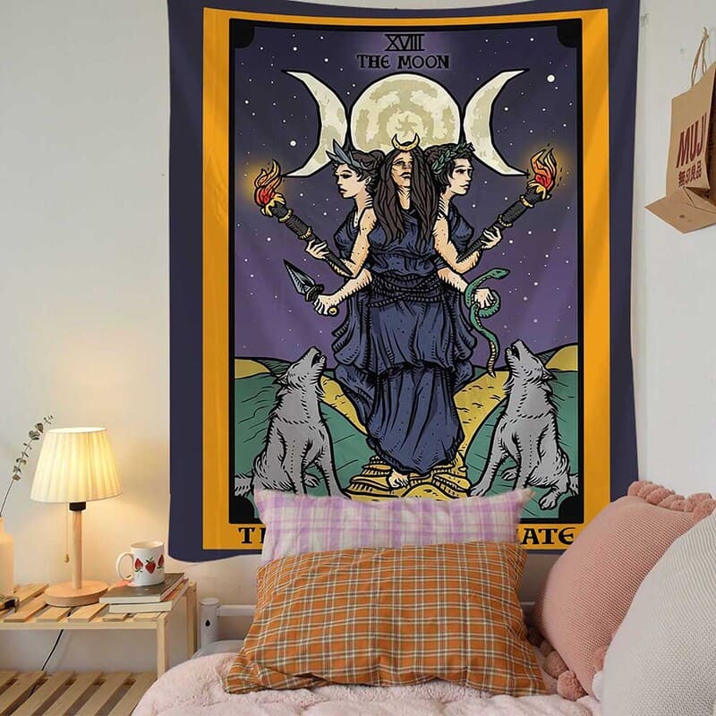 Tenture Murale Tarot Femme Lune et Loup