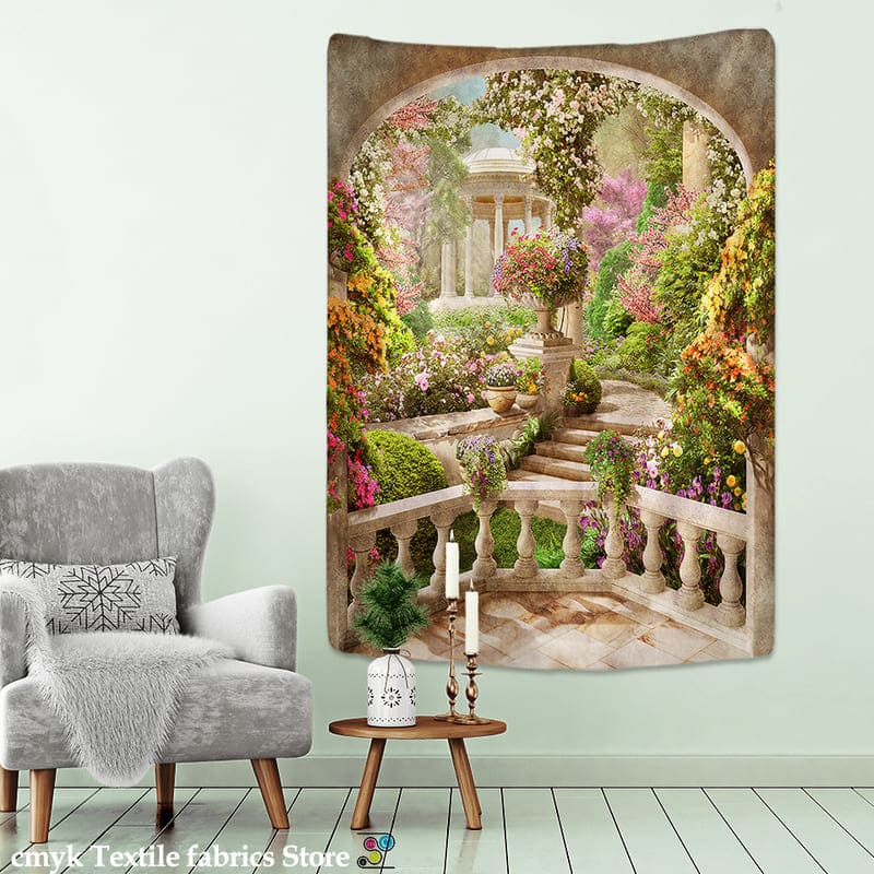 Tenture Murale En Tissu Polyester 75x100 Cm - Motif Tourbillon Floral Bronze Rétro - Décoration Chambre, Salon, Fête - 12