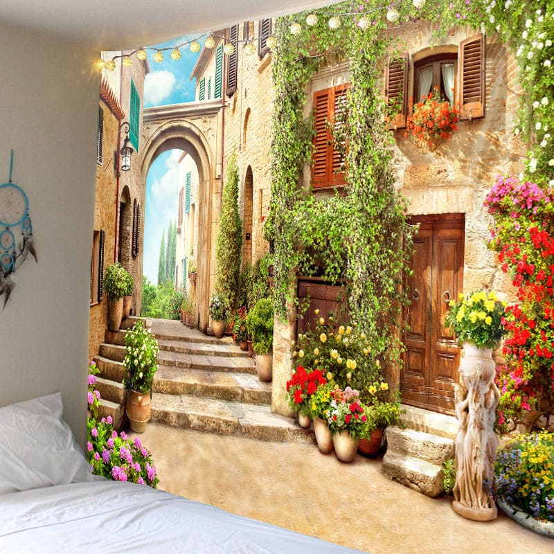Tenture Murale Village Fleuri